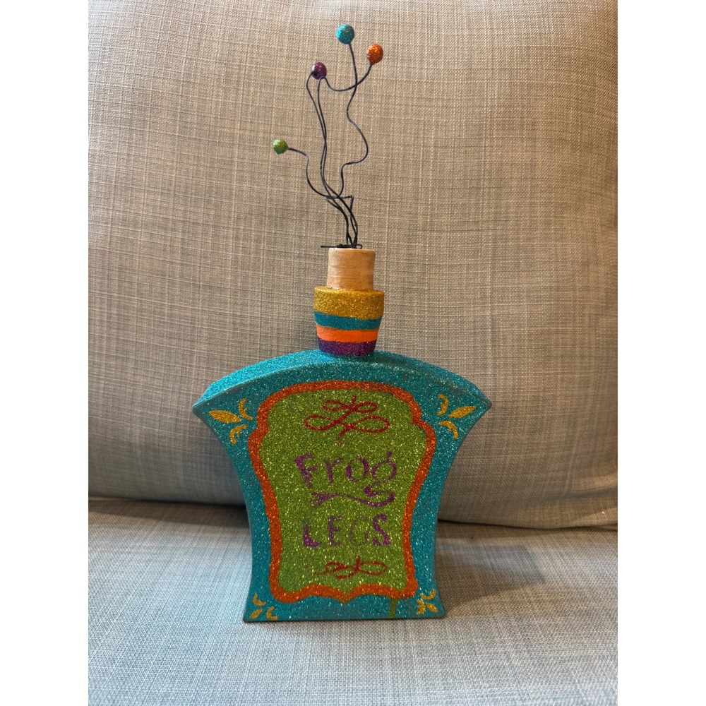 Pier One Imports Rare Frog Legs Glitter Potion Bottle Halloween Decor Teal